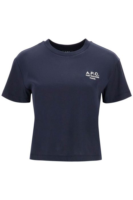 a.p.c. cropped t-shirt in dark blue organic cotton