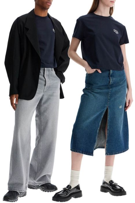 a.p.c. cropped t-shirt in dark blue organic cotton