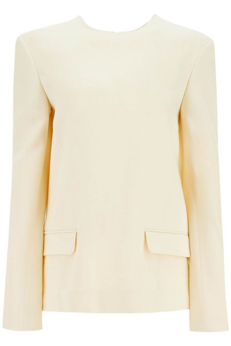 toteme beige long sleeve top with applied pockets in viscose and wool