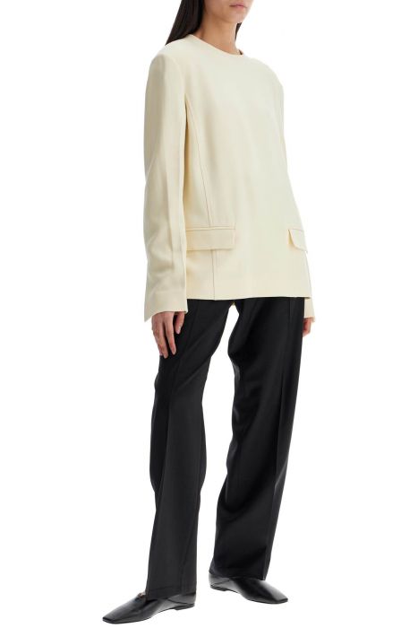 toteme beige long sleeve top with applied pockets in viscose and wool