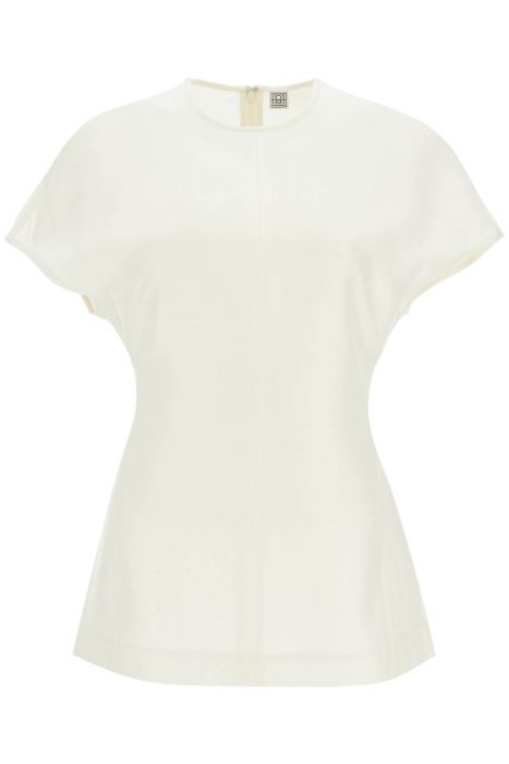 toteme short sleeve wool and silk top in macadamia