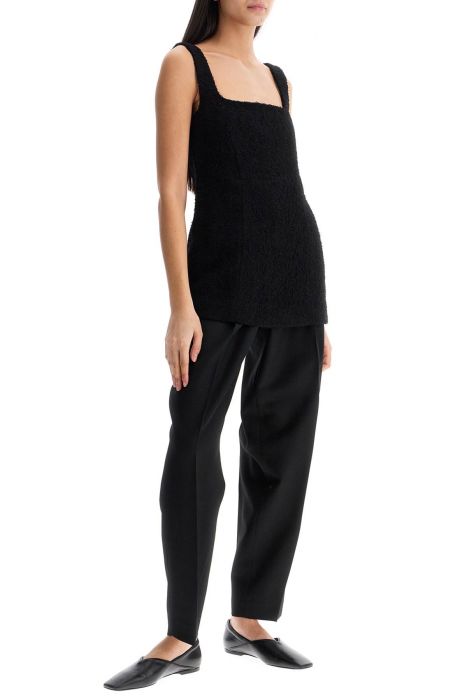 toteme black boucle top without sleeves square neck