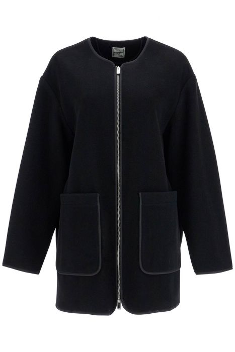 toteme black wool felt high collar jacket with zip