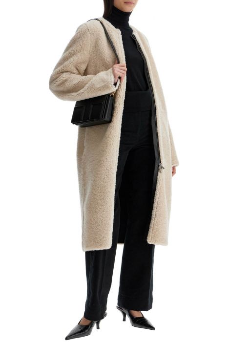 toteme beige shearling coat with zip