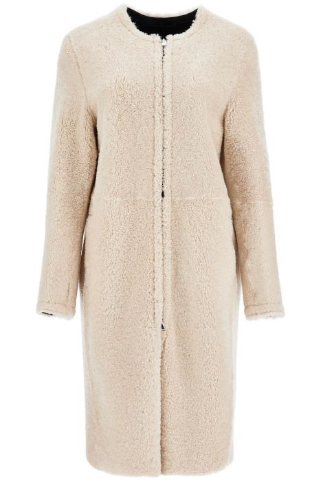 toteme beige shearling coat with zip