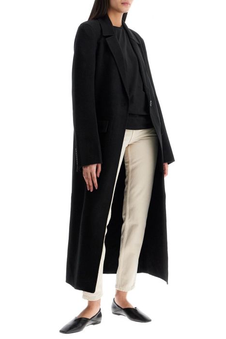 toteme classic doublé long black wool coat