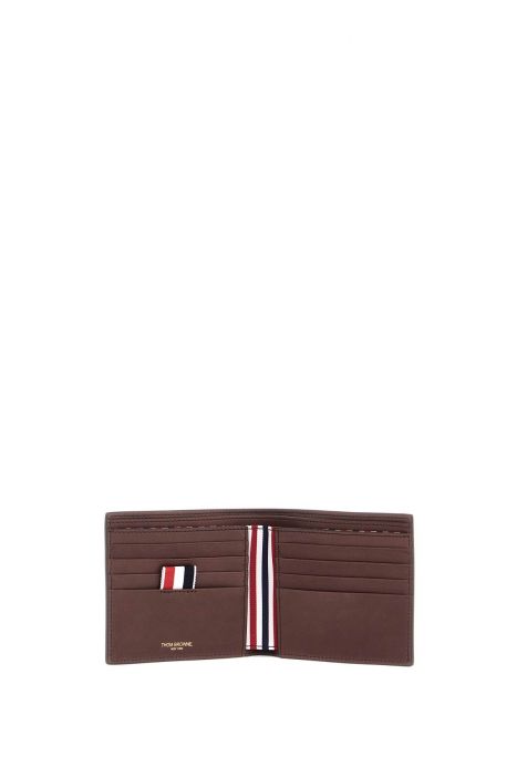 thom browne portafoglio compatto in pelle di vitello marrone scuro con fessure