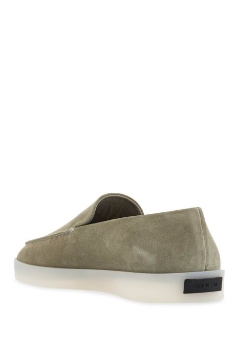 fear of god minimalist suede loafer in sage green with rubber sole
