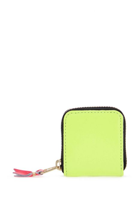 comme des garcons wallet compact wallet super fluo yellow in goat leather with zip