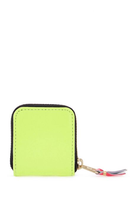 comme des garcons wallet portafoglio compatto super fluo giallo in pelle di capra con zip