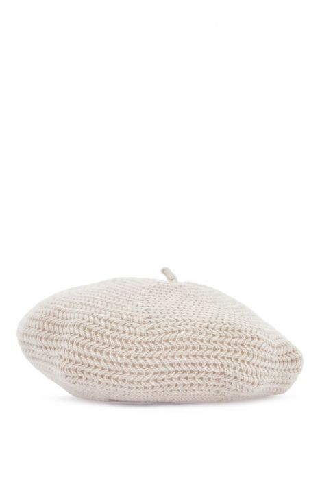 valentino garavani wool beanie with zigzag and pompon in butter