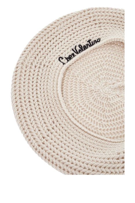 valentino garavani wool beanie with zigzag and pompon in butter
