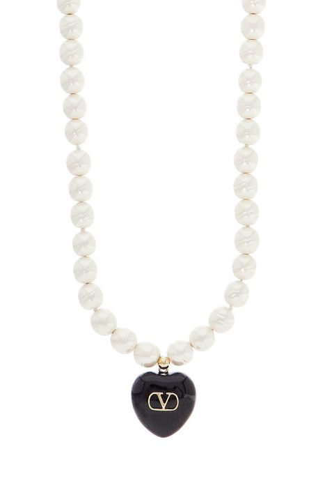 valentino garavani collana lunga perla barocca con pendente cuore oro nero crema
