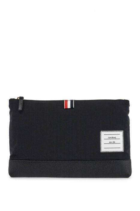 thom browne large pouch with gold zip and black tricolor stripe