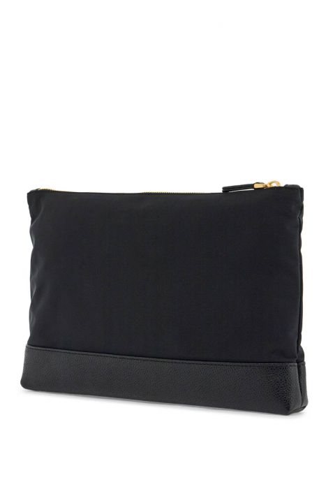 thom browne large pouch with gold zip and black tricolor stripe
