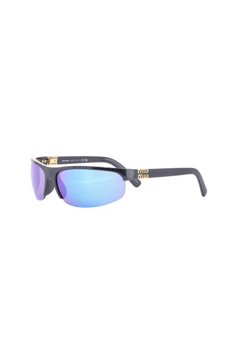 miu miu occhiali da sole avvolgenti lenti blu grigio metallizzate 0mu a02s