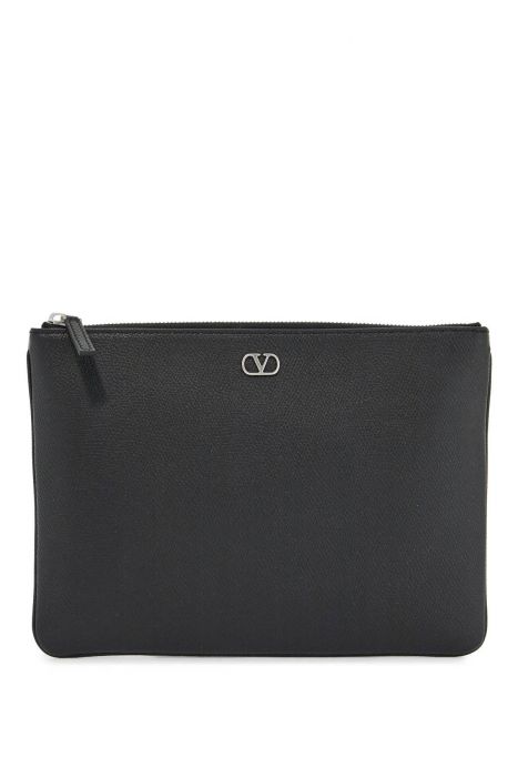 valentino garavani black leather minimalist pouch with zip