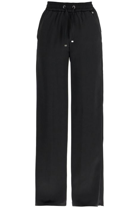 herno wide leg high waist black satin trousers for women