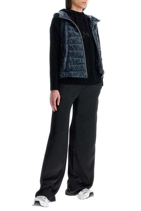 herno wide leg high waist black satin trousers for women