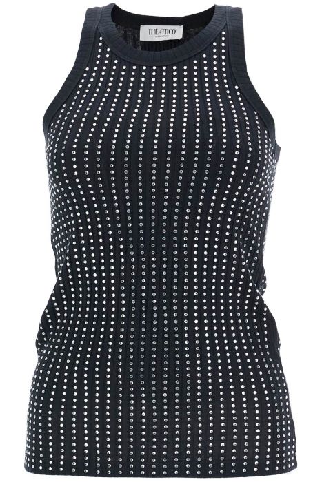 the attico canotta aderente righe verticali con strass nera