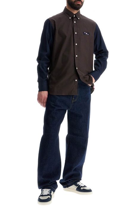 eden park men's brown and blue patterned long sleeve cotton shirt