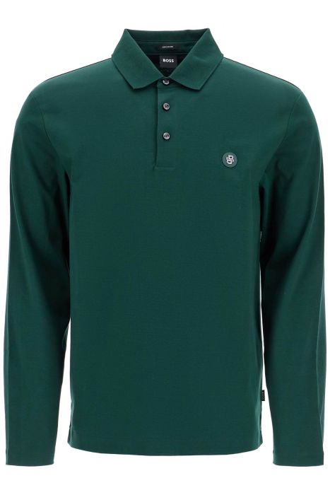 boss men's long sleeve slim fit cotton polo green