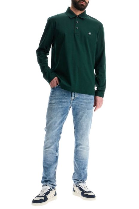 boss men's long sleeve slim fit cotton polo green