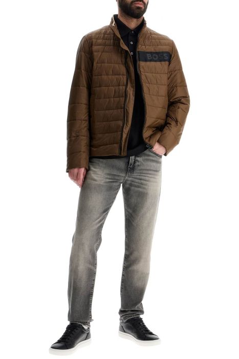 boss green striped slim down jacket with high collar