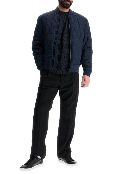 boss dark blue slim fit quilted down jacket with wavy pattern
