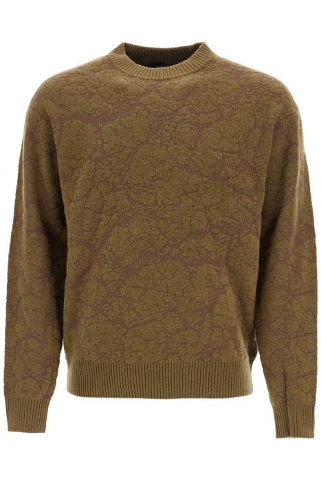 boss olive green wool sweater with round neck for men