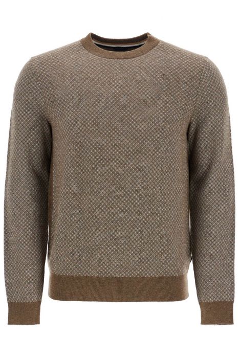 boss slim fit diamond pattern green wool and cotton sweater