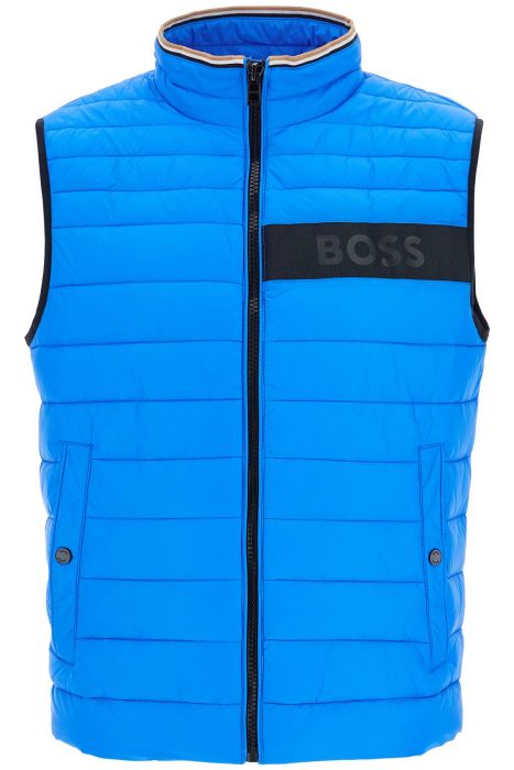 boss bright blue quilted gilet with high collar and zip