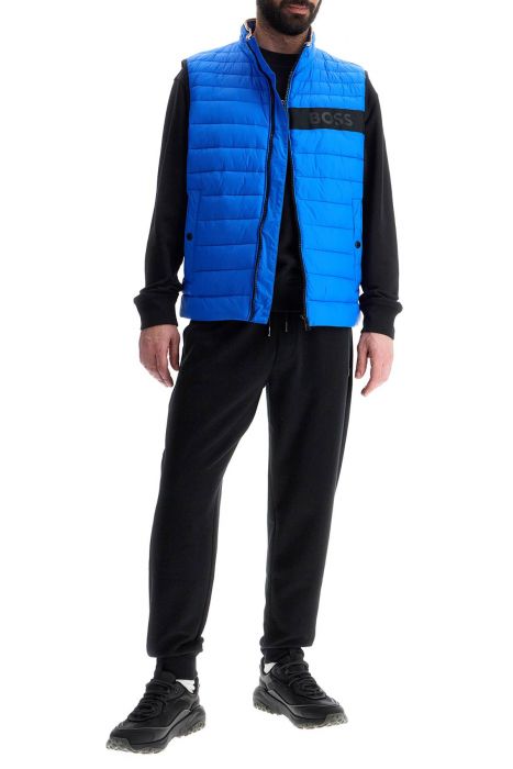 boss bright blue quilted gilet with high collar and zip