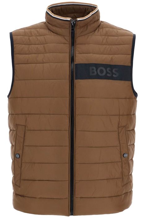 boss gilet trapuntato verde in poliestere riciclato con zip
