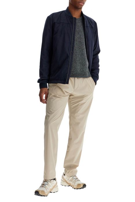 herno dark blue suede bomber with mandarin collar
