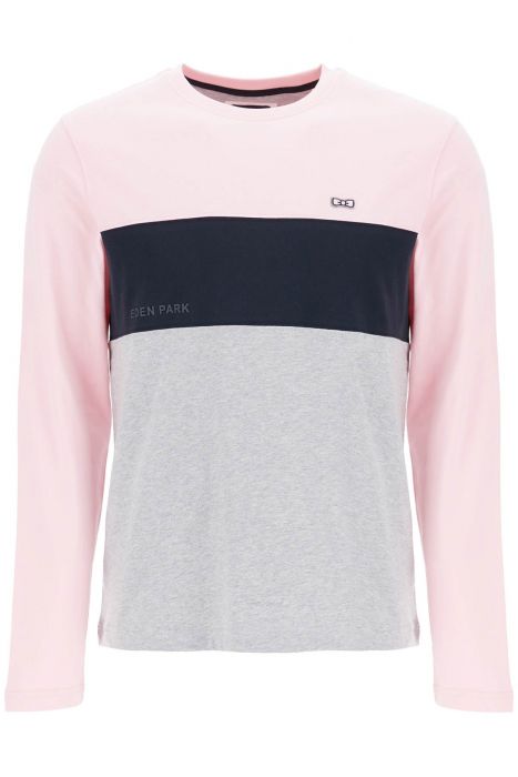 eden park long sleeve crew neck t-shirt in pink, blue, and gray cotton