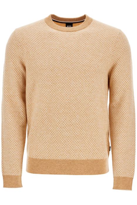 boss maglia h-eltoro rombo beige medio lana e cotone collo rotondo manica lunga