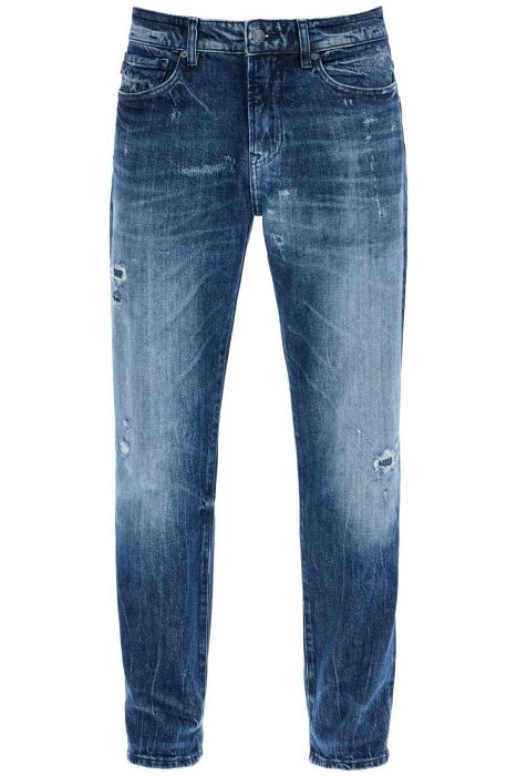 boss regular fit turquoise jeans with faded effect
