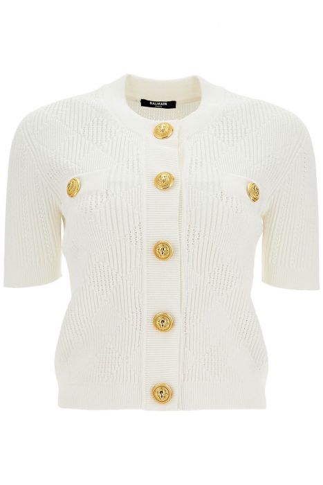 balmain short-sleeved cardigan with emb