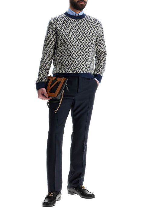 valentino garavani dark blue wool elegant pants regular fit with pleats