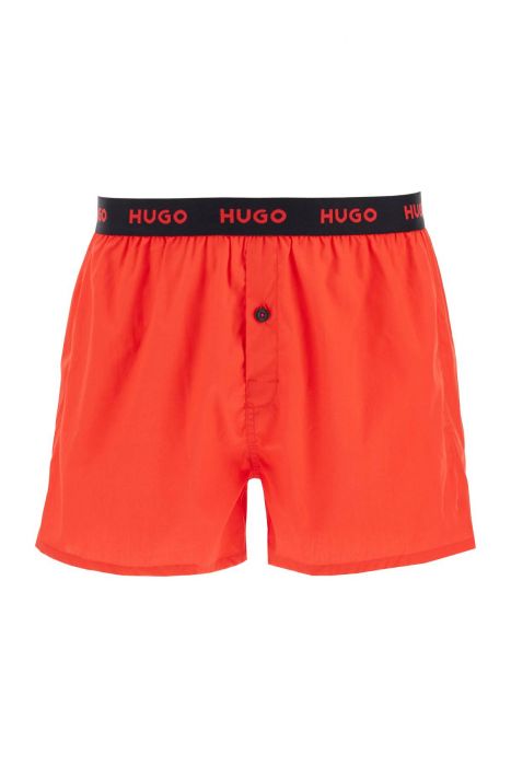 hugo set di 3 boxer in cotone loose con bottoni rosso e nero