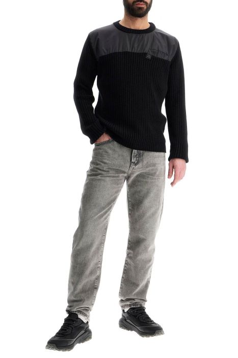 hugo men's black cotton sweater with round neck and pocket