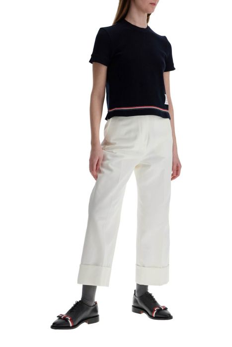 thom browne navy blue piqué cotton t-shirt with tricolor stripe