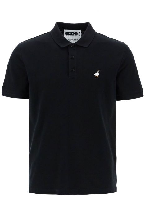 moschino polo uomo in cotone nero con ricamo anatra