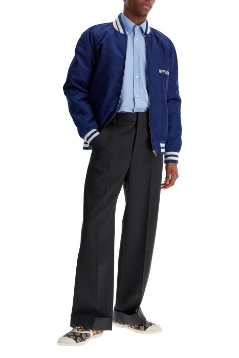 valentino garavani blue bomber jacket in printed polyamide with zip and high collar