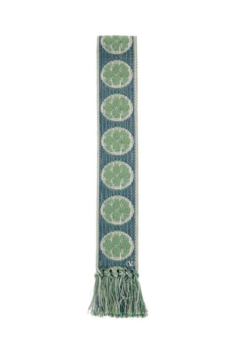 valentino garavani floral cotton scarf with ivory, blue, and aqua fringes
