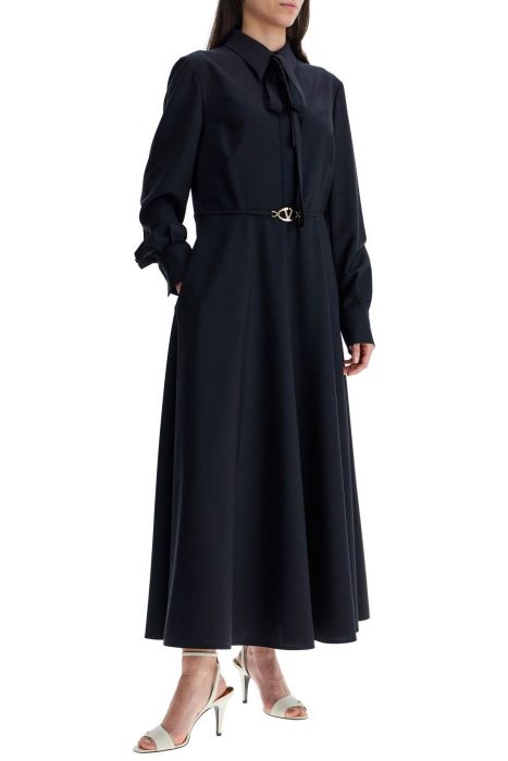 valentino garavani elegant navy blue wool dress with long sleeves and golden belt
