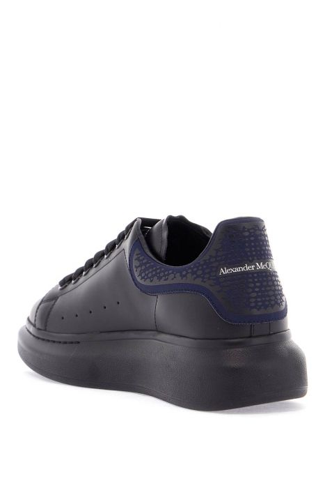 alexander mcqueen men's sneakers black and navy blue calfskin with thick rubber sole