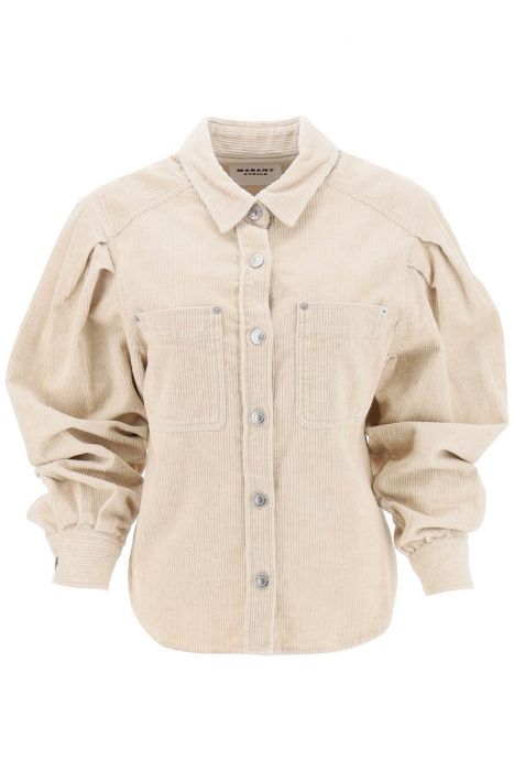 isabel marant etoile 'renata' balloon-sleeved overshirt in corduroy