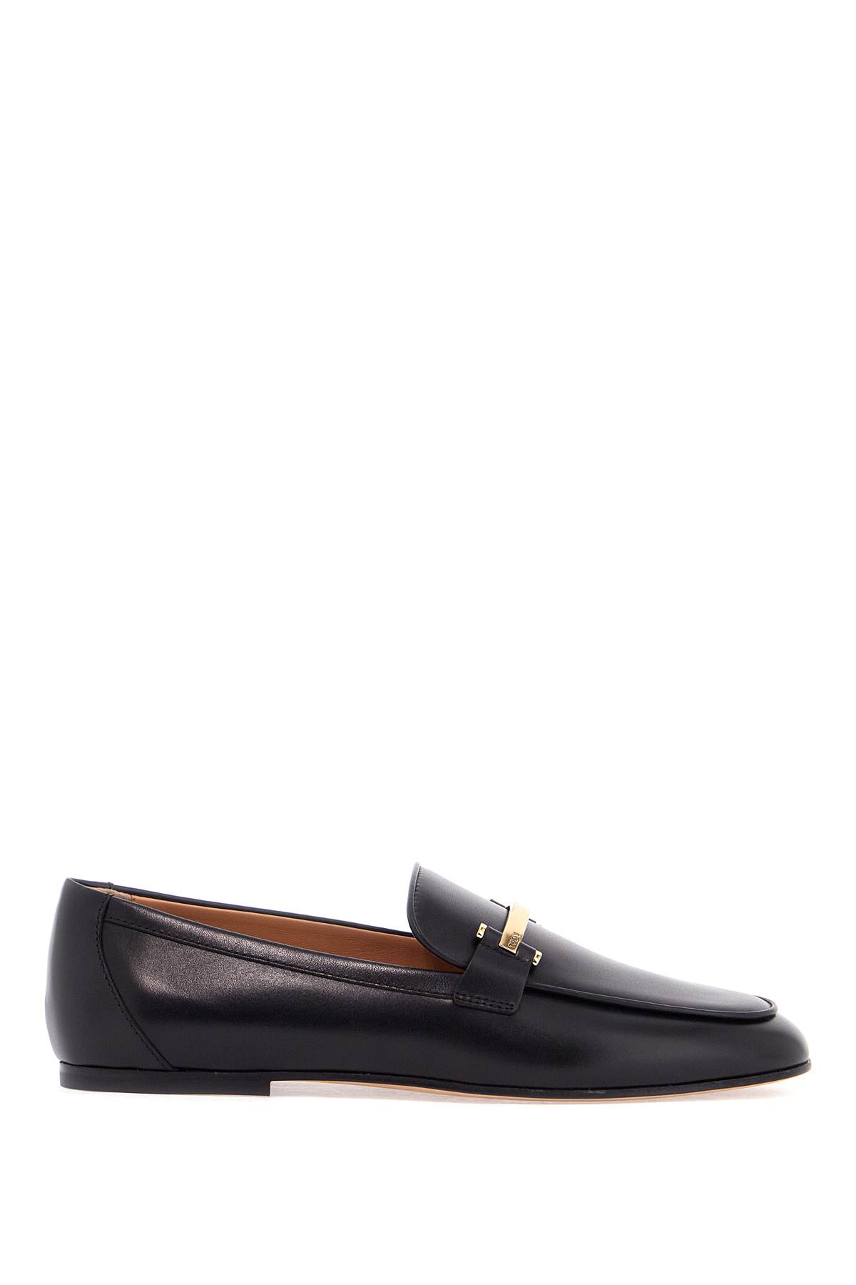 TOD’S black calfskin women’s loafers with metallic band